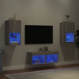 vidaXL 4darab szürke sonoma színű falra szerelhető TV-szekrény LED-del
