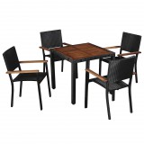 vidaXL 5 darabos fekete kültéri polyrattan és akácfa étkezőszett