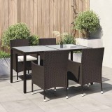 vidaXL 5 részes barna kültéri polyrattan étkezőszett párnákkal