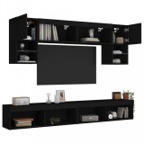 vidaXL 6 darab fekete szerelt fa fali TV-bútor LED-del