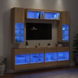 vidaXL 6 darab sonoma tölgy színű falra szerelhető TV-szekrény LED-del