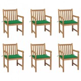 vidaXL 6 db tömör tíkfa kerti szék zöld párnákkal