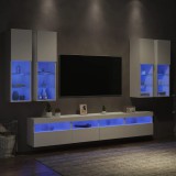 vidaXL 7 darabos fehér falra szerelhető TV-szekrényszett LED-ekkel