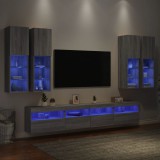 vidaXL 7 db szürke sonoma színű falra szerelhető TV-szekrény LED-ekkel
