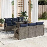 vidaXL 7 részes szürke polyrattan akácfa kerti ülőgarnitúra párnával