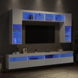 vidaXL 8 darabos fehér falra szerelhető TV-szekrényszett LED-ekkel