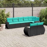 vidaXL 8 db fekete polyrattan kerti kanapégarnitúra párnákkal