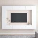 vidaXL 8 részes magasfényű fehér forgácslap TV-szekrényszett