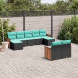 vidaXL 9 db fekete polyrattan kerti kanapégarnitúra párnákkal