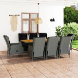 vidaXL 9 részes világosszürke polyrattan kültéri étkezőszett párnákkal