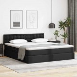 vidaXL Ágy tárolóval és LED lámpával Fekete 160 x 200 cm Műbőr