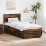 vidaXL Ágykeret fejtámlával Füstös Tölgy 100 x 200 cm Szerelt Fa