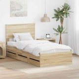 vidaXL Ágykeret fiókkal tárolóval Sonoma tölgy 100 x 200 cm Mérnöki Fa