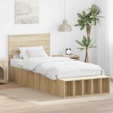 vidaXL Ágykeret polcokkal tárolóval Sonoma tölgy 100 x 200 cm Faanyag