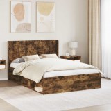 vidaXL Ágykeret tárolóval és fejtámlával Füstös Tölgy 120 x 200 cm