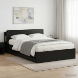 vidaXL Ágykeret tárolóval fejtámlával Fekete 150 x 200 cm Szerelt Fa