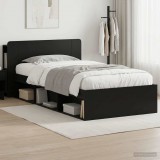 vidaXL Ágykeret tárolóval fejtámlával Fekete 90 x 200 cm Szerelt Fa