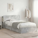 vidaXL Ágykeret tárolóval fiókkal Betonszürke 90 x 190 cm Szerelt Fa