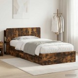 vidaXL Ágykeret tárolóval fiókkal Füstös Tölgy 100 x 200 cm Szerelt Fa