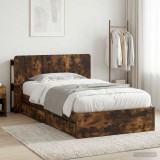 vidaXL Ágykeret tárolóval fiókkal Füstös Tölgy 90 x 200 cm Szerelt Fa