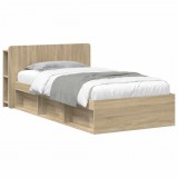 vidaXL Ágykeret tárolóval Sonoma Tölgy 80 x 200 cm Szerelt Fa