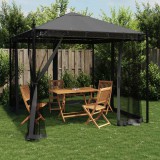 vidaXL Antracitszürke acél pavilon hálós oldalakkal 2,93 x 2,93 m