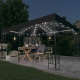 vidaXL Antracitszürke dupla tetős pavilon LED fényfüzérrel 3 x 4 m
