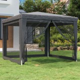 vidaXL Antracitszürke HDPE rendezvénysátor 4 hálós oldalfallal 3x3 m