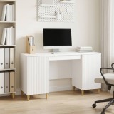 vidaXL Asztal polcokkal Magasfényű Fehér 142,5 x 50 x 75 cm Szerelt Fa