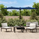 vidaXL Azúrkék dupla tetős LED-es napernyő 316x145 cm