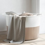 vidaXL Barna-fehér pamut szennyeskosár Ø55 x 36 cm