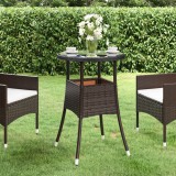 vidaXL Barna polyrattan és edzett üveg kerti asztal Ø60 x 75 cm