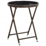 vidaXL Barna polyrattan és edzett üveg teázóasztal 60 cm