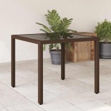 vidaXL Barna polyrattan üveglapos kerti asztal 90 x 90 x 75 cm