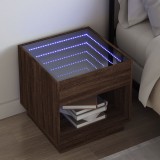vidaXL Barna tölgy végtelen hatású LED-es éjjeliszekrény 50x50x50 cm