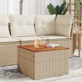 vidaXL Bézs polyrattan és akácfa kerti asztal 55 x 55 x 37 cm