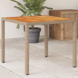 vidaXL Bézs polyrattan és akácfa kerti asztal 90 x 90 x 75 cm