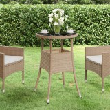 vidaXL Bézs polyrattan és edzett üveg kerti asztal Ø60 x 75 cm
