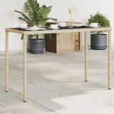 vidaXL Bézs polyrattan üveglapos kerti asztal 115x54x74 cm