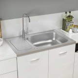 vidaXL ezüst rozsdamentes acél lefolyós konyhamosogató 800x500x155 mm