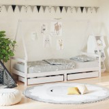 vidaXL Fehér gyerek tömör fenyőfa ágykeret fiókokkal 80 x 200 cm