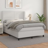 vidaXL Fehér műbőr rugós ágy matraccal 140 x 200 cm