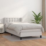 vidaXL Fehér műbőr rugós ágy matraccal 90 x 200 cm