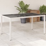 vidaXL Fehér polyrattan üveglapos kerti asztal 150 x 90 x 75 cm