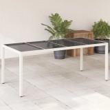 vidaXL Fehér polyrattan üveglapos kerti asztal 190 x 90 x 75 cm