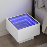 vidaXL Fehér végtelen hatású LED-es éjjeliszekrény 40 x 40 x 30 cm