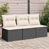 vidaXL Fekete 3 személyes polyrattan kerti kanapé párnákkal