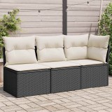 vidaXL Fekete 3 személyes polyrattan kerti kanapé párnákkal