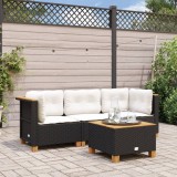 vidaXL Fekete 3 személyes polyrattan kerti kanapé párnákkal