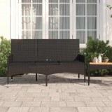 vidaXL Fekete 3 személyes polyrattan kerti pad párnával